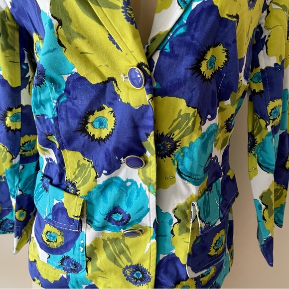 Joan Rivers Blue Floral Print Multicolor Button-front Blazer - Picture 2 of 8